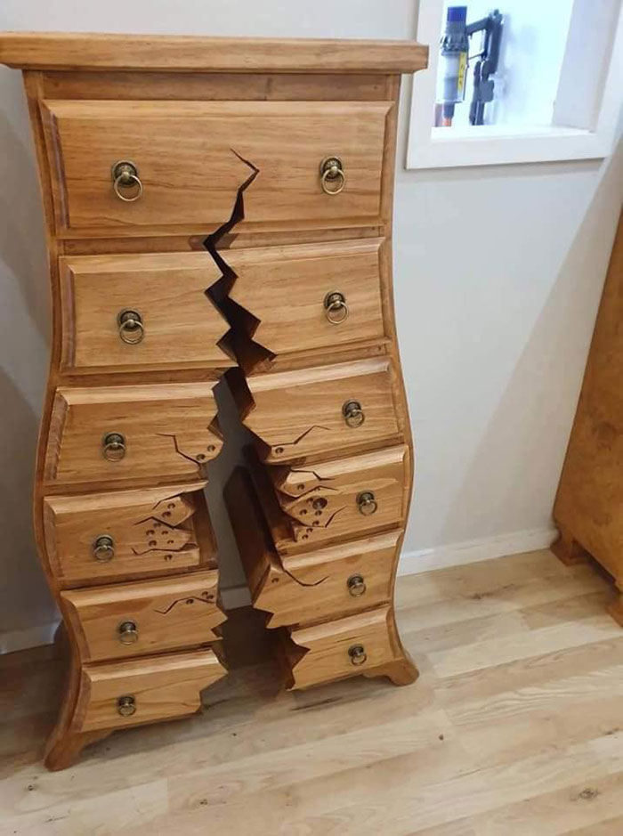 Woodworker Crafts Amazing “Broken” Furniture That Looks Like It Belongs in a Cartoon
