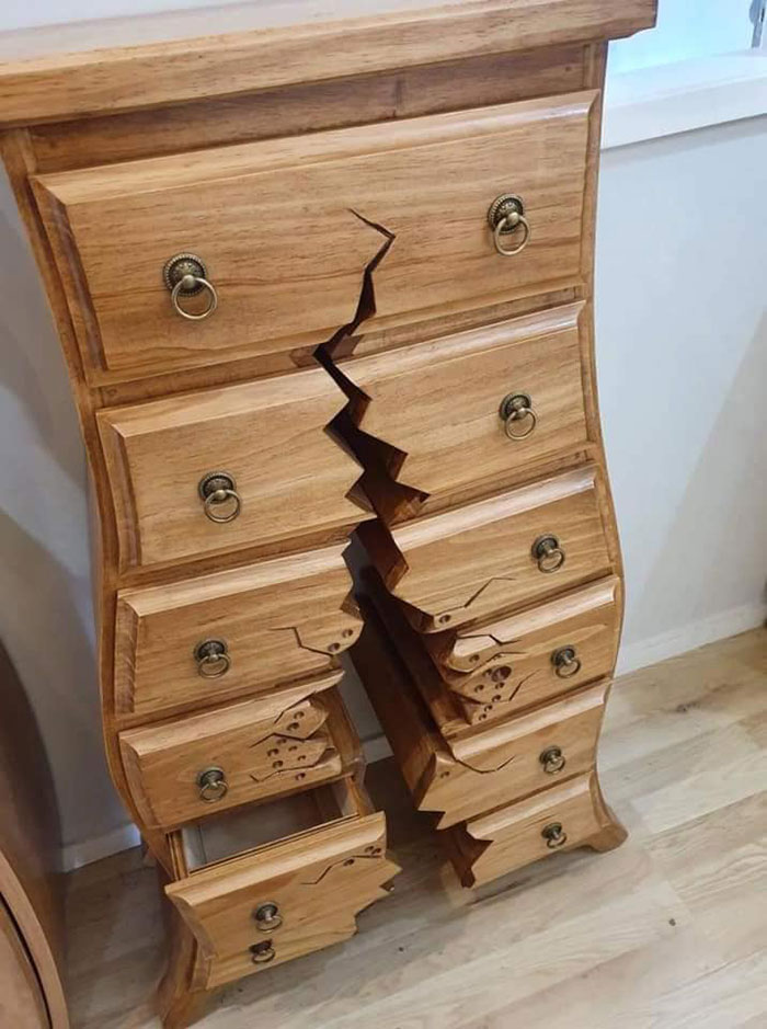 Woodworker Crafts Amazing “Broken” Furniture That Looks Like It Belongs in a Cartoon