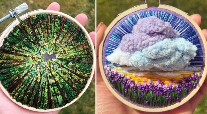 Artist Combines Her Love Of Color And Embroidery To Hand-Stitch Beautiful Landscapes