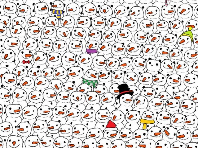 Can you spot the panda hiding among all the snowmen?